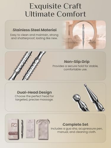 Rena Chris Stainless Steel Acupuncture Pen, Manual Reflexology Tools for Muscle Tension and Pain Relief, Acupressure Pen with Reflexology Chart & Storage Pouch, Easy to Use - Image 3