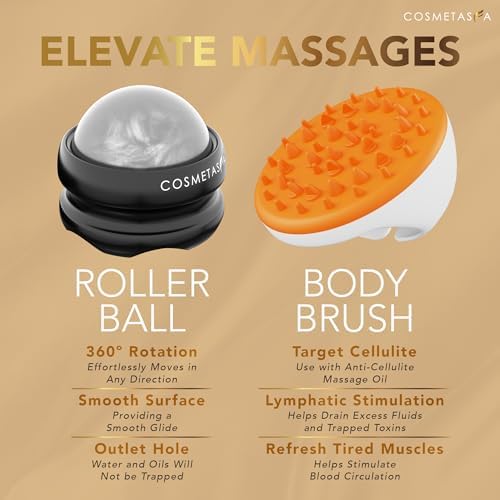Cosmetasa Body Massage Oil Therapy Kit – Arnica & Lavender Oil for Relaxation and Sore Muscles – Includes Anti-Cellulite Oil, Roller Ball & Mitt for Firming Skin – Spa Gift Set for Women & Men - Image 6