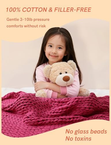 YnM Cooling Weighted Blanket, 100% Cotton Handmade Chunky Knitted Blanket, Weighted Lap, Breathable Heavy Blankets, Machine Washable Throw for Sleep or Home Decor (Rose Pink, 50x60 Inch, 10lbs) - Image 3