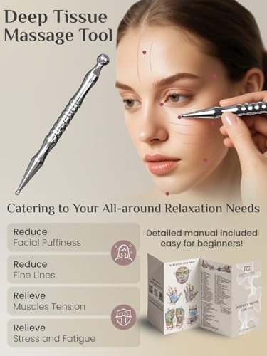Rena Chris Stainless Steel Acupuncture Pen, Manual Reflexology Tools for Muscle Tension and Pain Relief, Acupressure Pen with Reflexology Chart & Storage Pouch, Easy to Use - Image 2