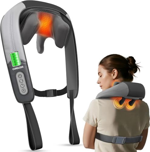 Cordless Neck and Shoulder Massager with Heat for Pain Relief Deep Tissue by CUPILO
