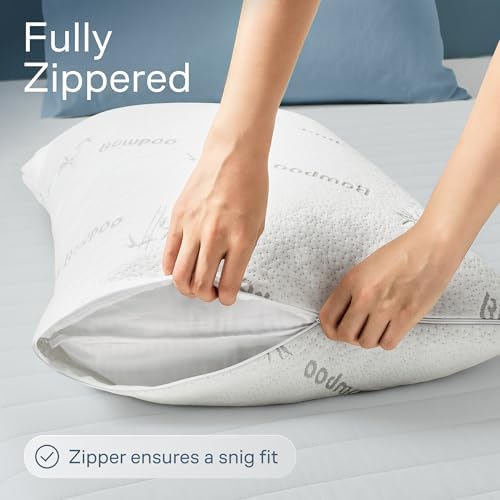 100% Waterproof Pillow Protectors Standard 20x26 Pair Zippered Pillow Case, Pillow Cover, Guaranteed Noiseless Pad, Ultra Plush Absorbent (Viscose Made from Bamboo), White 2 Pack - Image 5