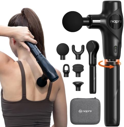 NAPRE 3-in-1 Detachable Massage Gun,Mini Massage Gun Deep Tissue with Extension Handle,Portable Handheld Percussion Muscle Massager for Back/Neck/Body,Small & Quiet,5 Heads,with Case by Napre