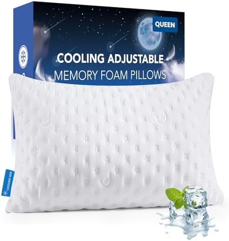 KUCEY Cooling Side Sleeper Pillow for Neck and Shoulder Pain, Luxury Shredded Memory Foam Curved Bed Pillows for Sleeping Set of 1- Adjustable Queen Size- Washable Cover Original White by Kucey