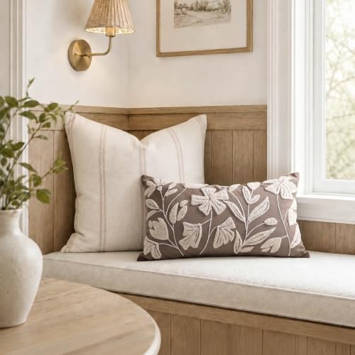 BlissBlush Decorative Lumbar Pillow Cover 12x20 Inch, Taupe Brown Floral Tufted Velvet Accent Pillow Case for Sofa Bed Living Room, Cover Only - Image 5