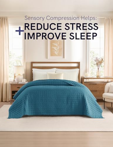 YnM Exclusive 25 lbs Weighted Blanket, Extra Heavy Organic Long Stapled Cotton Bed Blanket for Two Persons, Ideal for Queen or King Bed (88x104 Inches, 25 Pounds, Peacock/Grey Reversible) - Image 2