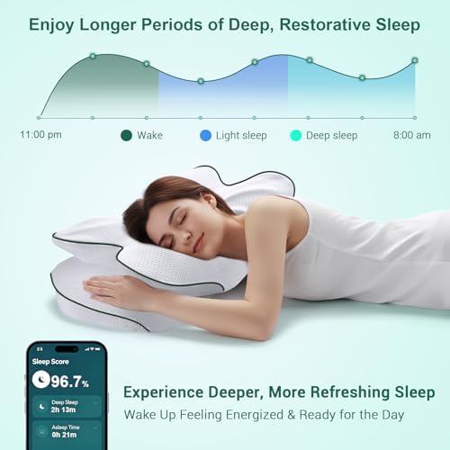 AZBESTPRO Memory Foam Cervical Pillow for Neck Support & Pain Relief, Butterfly Ergonomic Design – 24×15.75×5.7 Inches, Removable 100% Polyester Pillowcase, Suitable for Side & Back Sleepers (Green) - Image 7