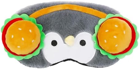 PERFECTSIGHT Sleep Eye Masks, Cute Penguin Plush Sleep Eye Cover Lightweight Adjustable Eyeshade Faux Fur Mask Cover for Women Men Sleep Travel Nap, Burger Headphone by PERFECTSIGHT