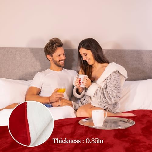 Tisancy Waterproof Blanket and Stain Proof, Queen Size 80'' x 60'' Double Side Leakproof Reversible Sherpa Flannel Fleece 3 Layer Lightweight Red Blanket, Absorbs 50oz - Image 5