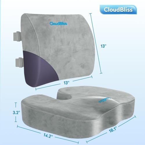 CloudBliss Ergonomic Seat Cushion & Lumbar Support Pillow Set, Light Grey - Image 5