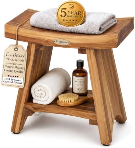 EcoDecors 18" Teak Shower Bench, 300 lb Capacity, Waterproof Seat & Shelf by EcoDecors
