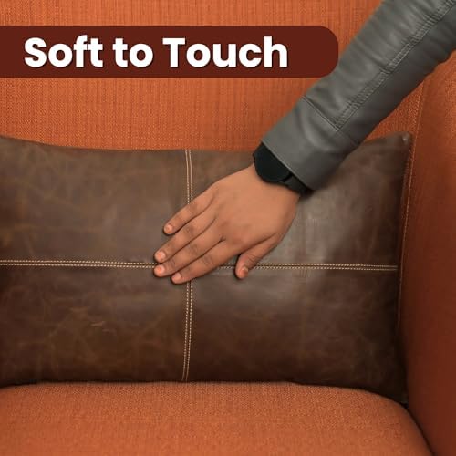 LL LEATHER LOVERS 100% Lambskin Leather Pillow Cover - Sofa Cushion Case - Decorative Throw Covers for Living Room & Bedroom, Chiku Brown Plain Pack of 1-12X20 Inch - Image 4