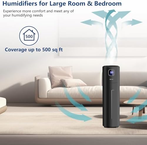 Large Humidifiers for Bedroom, 9L/2.5Gal Ultrasonic Cool Mist, Easy Clean with 350ML/H Mist Speed, Quiet Tower, Suitable for Kids Room Plant Yoga Office Study Room - Image 4