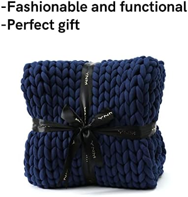 YnM Weighted Blanket, Handmade Chunky Knitted Design, Soft and Cozy, Temperature Regulating and Breathable, Machine Washable Throw for Sleep or Home Decor (Prussian Blue, 80x87 Inch, 25lbs) - Image 4