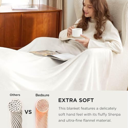 Bedsure GentleSoft Sherpa Fleece Cal King Blankets for Bed, Non-Heated, Thick and Warm Oversized Throw for Women and Men, Soft Fuzzy Plush Large Blanket for Winter, White, 112x98 Inches - Image 4
