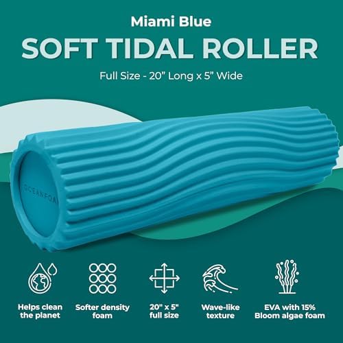 Oceanfoam Soft Tidal Roller (Miami Blue) - Low Density Foam Roller for Physical Therapy, Back Pain, Exercise & Stretching - Wave Textured - Yoga, Athletics, & Wellness - Full Size, 20" x 5" - Image 2