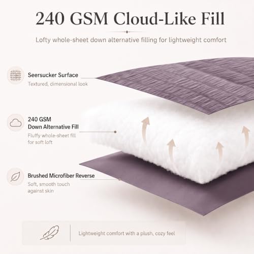 CozyLux King Comforter Set, 7 Pieces Dusty Purple Seersucker Bed in a Bag - Image 3