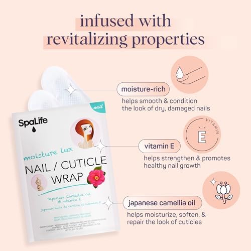 SpaLife Japanese Camellia Oil & Vitamin E Nail Cuticle Wrap 6-Pack (60 Count) - Moisturizing Masks, Dermatologist Recommended, Hydrating Cuticle Repair Mask for Brittle Nails, Spa Treatment - Image 4