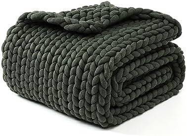 YnM Chunky Throw Blanket, Medium-Weight, Hand Knitted, Skin Friendly, Ventilated and Breathable, Machine Washable, Home Décor Piece for Couch, Sofa and Bed (Olive, 60x80 Inch) by YNM