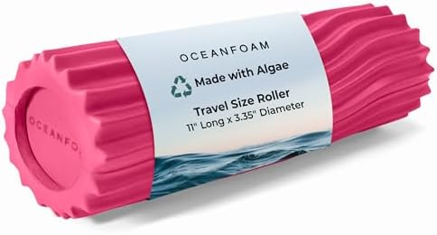 Oceanfoam Ripple Travel Foam Roller (11" x 3.35") Firm Mini Foam Roller for Physical Therapy, Deep Tissue Massage, Back Pain - High Density, Ergonomic Wave Textured, Yoga, Pilates, Exercise (Hot Pink) by Oceanfoam