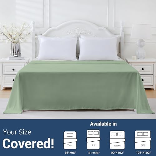 Full Flat Sheet Only, 1 Pack Top Bed Sheets, Soft Breathable Brushed Microfiber Color-Coded Label Threads, (81"x96",Sage Green) - Image 5
