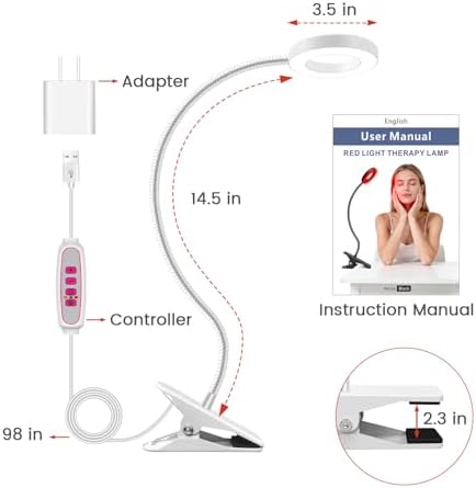 Aumtrly Red Light Therapy Lamp for Face and Body, with Clip, White, 40 LED - Image 7