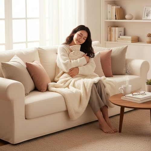 Fashy Hot Water Bottle with Ivory Soft Cotton Cover (67oz / 2L) – Made in Germany - Image 3