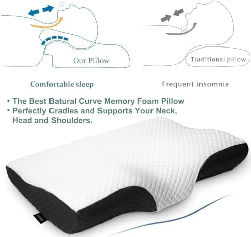 EPABO Contour Memory Foam Pillow Orthopedic Sleeping Pillows, Ergonomic Cervical Pillow for Neck Pain - for Side Sleepers, Back and Stomach Sleepers, Free Pillowcase Included (Firm & Queen) - Image 2