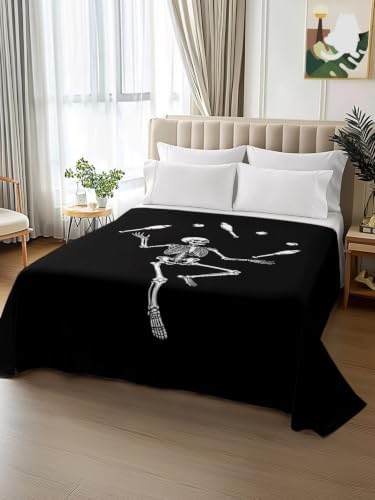 Halloween California King Flat Sheet Juggling Skeleton Flat Sheets Only Soft Bedding Top Sheets Circus Theme Funny Skull Bones Cal King Bed Sheet for All Season Bedroom Dorm Halloween Decor - Image 2
