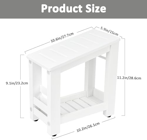 White Bamboo Shower Foot Rest for Shaving Legs, Water-Resistant Pedicure Foot Stool with Lower Storage Shelf, Compact Bathroom Shaving Step for Shower and Bath - Image 2