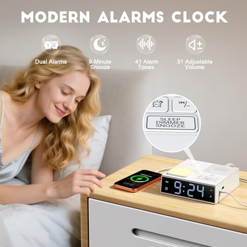 White Noise Sound Machine with Dual Alarm Clock - Soft Night Light 41 Non Looping Sounds USB Port Charger 3 Timers Memory Function 31 Adjustable Volume Sleep Sound Machine for Adult & Home Bedroom - Image 3
