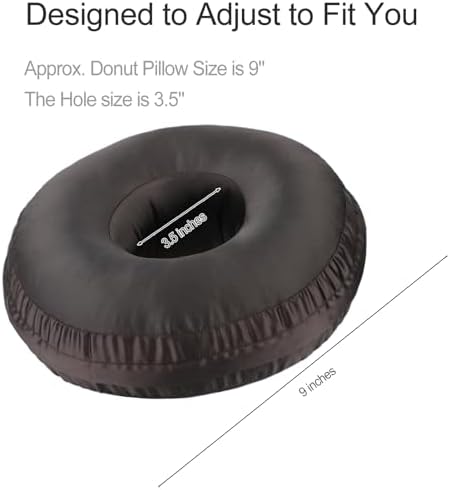 Washable Silky Satin Ear Piercing Pillow with Removable Pillowcase Smooth Cooling Donut Pillows Hole for Ear Pain Relief CNH Sleeping Pressure Sore Side Sleepers Ear Guard Protector, Black - Image 6