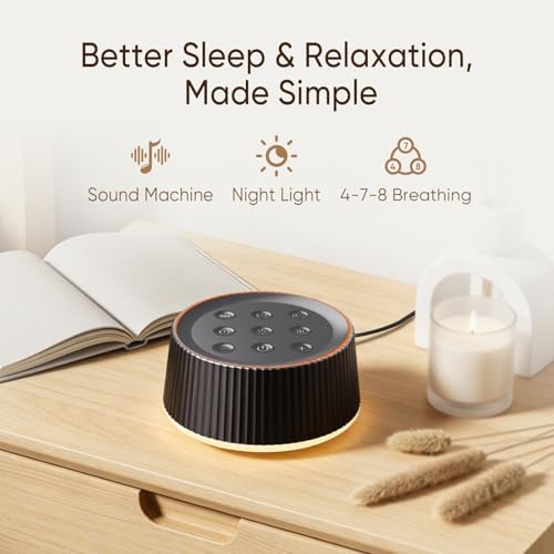 Noise Machine, White Noise Sound Machine for Baby & Adults, 26 Soothing Sounds, 8 Night Light Colors, Tap Control, 6 Timer Settings, Auto-Off & Memory, 4-7-8 Breathing (Black, Standar) - Image 2