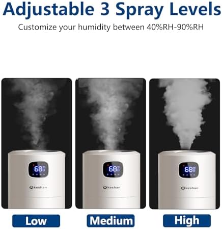 Akeshan Large Humidifiers for Bedroom, 9L/2.5Gal Ultrasonic Cool Mist Humidifier, Top Fill Easy Clean with 350ML/H Large Mist Speed, Quiet, Suitable for Kids Room Plant Yoga Office Study Room Living - Image 5