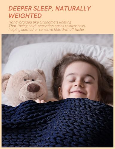 YnM Cooling Weighted Blanket, 100% Cotton Handmade Chunky Knitted Blanket, Weighted Lap, Breathable Heavy Blankets, Machine Washable Throw for Sleep or Home Decor (Navy Blue, 40x50 Inch, 7lbs) - Image 3
