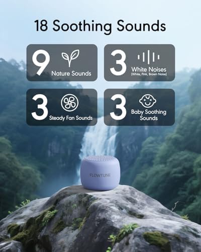 FLOWTUNE Sound Machine White Noise Machine for Baby Adults, 18 Non-looping Sounds, Timer, Memory Function, Portable Sleep Sound Therapy Gift (Purple) - Image 2