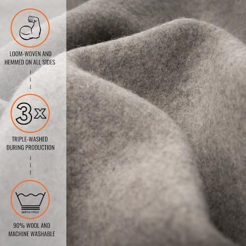Arcturus Tahoe Wool Bed Blanket | Soft, Breathable Wool Blanket for Year-Round Comfort - Queen Size (90"x 96") | Thick, Washable & Warm (Stone Gray) - Image 2