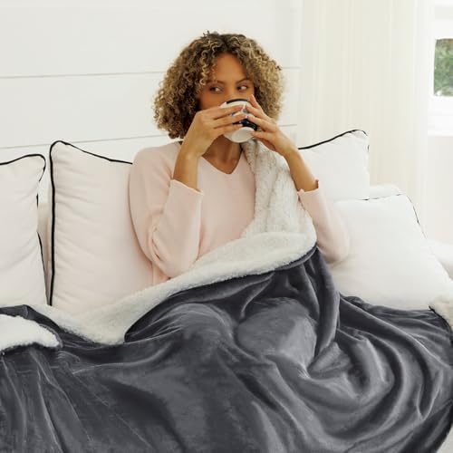 NANPIPER Sherpa Blanket Twin Size for Couch, Warm and Lightweight Throw, Soft Fuzzy Plush Fleece for Winter, Castlerock Grey 60x80 Inches by NANPIPER