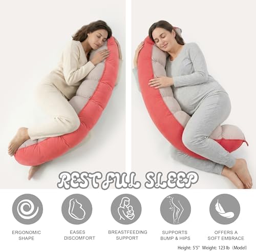 Peallow(Pat. Pend) – Long Round Body Pillow for Adults, Bolster Pillow for Sleeping, Soft and Supportive Pillow for Sleeping & Lumbar Support(Coral Peach,59") - Image 5