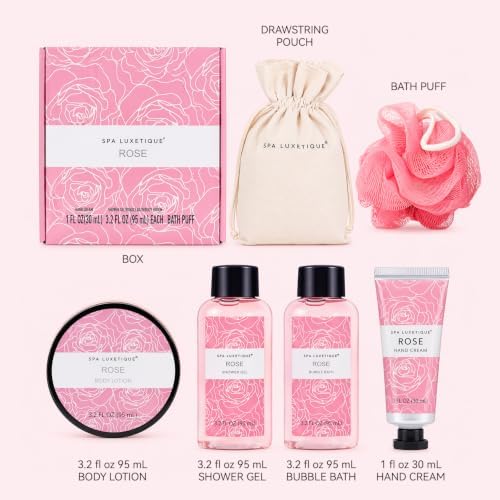Spa Luxetique Gifts for Women, 6 Pcs Rose Spa Gift for Women, Womens Gift Set with Bubble Bath, Birthday Christmas Anniversary Valentine's Day Gifts - Image 2