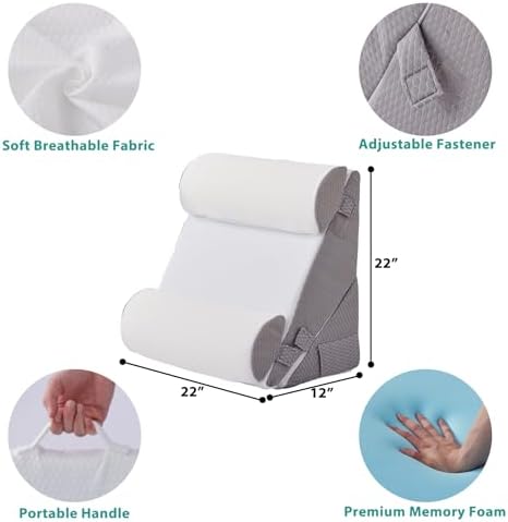 Bedluxe Adjustable 4pcs Bed Wedge Pillow Set, Memory Foam Wedge Pillows Post Surgery for Back, Neck, Leg Pain Relief, Pillow Wedge for Sleeping, Sitting up in Bed, Acid Reflux and GERD, White/Grey - Image 5