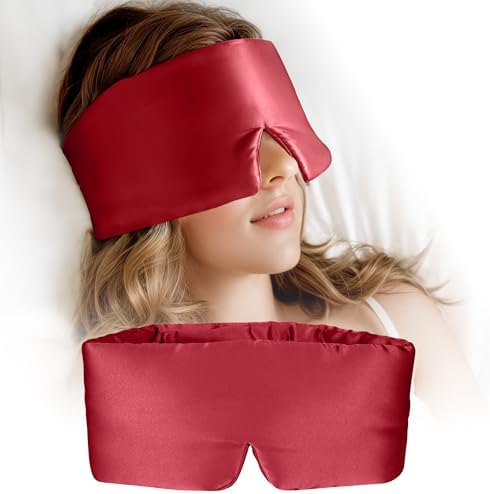 Silk Sleep Mask for Women and Men, Side Sleeper, 22 Momme Pure Mulberry Silk Total Blackout 100% Mulberry Eye Mask with Adjustable Headband Full Size, Eye Masks for Sleeping and Travel by Unknown