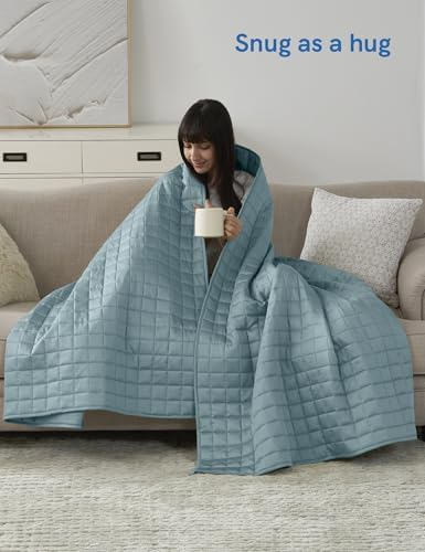 YnM King Size Cooling Weighted Blanket for Adults (88x104 Inches, 50 Pounds, Sea Grass), Perfect for Hot Sleepers with Cooling Rayon/Glass Beads, Heavy Bed Blanket for Couple on Queen or King Bed - Image 4