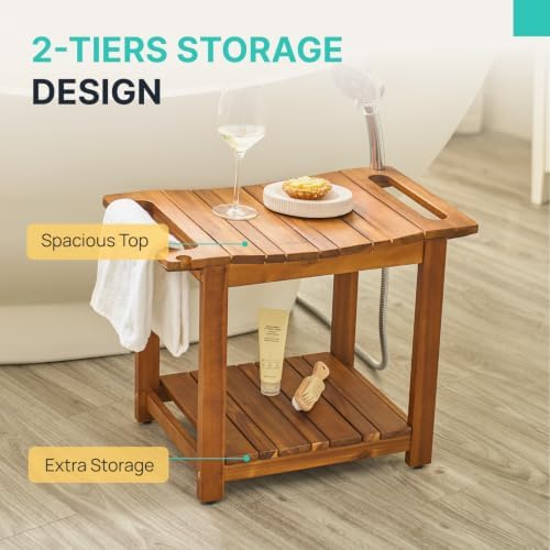 AVLORA Design 21" Premium Shower Bench with Built-in Handles - Natural - Image 4