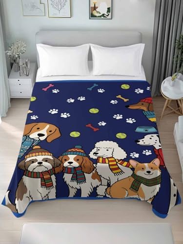 Queen Flat Sheet Scarf Dog Flat Sheets Only Soft Breathable Microfiber Bedding Top Sheets Luxury Hotel Quality Puppy Animal Paw Print Tennis Ball Blue Queen Bed Sheet for All Season Bedroom Dorm Decor - Image 3