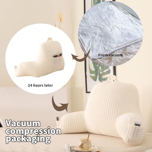 Reading Pillow with Arms for Sitting in Bed,Backrest,White Flannel,M - Image 4