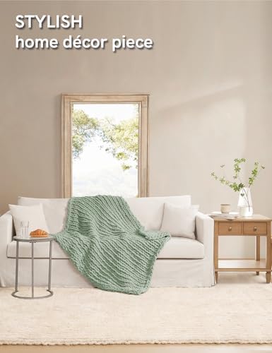 YnM Chunky Throw Blanket, Medium-Weight, Hand Knitted with Chenille Yarn, Skin Friendly, Ventilated and Breathable, Machine Washable, Home Décor Piece for Couch, Sofa and Bed (Sage Green, 30x40 Inch) - Image 2