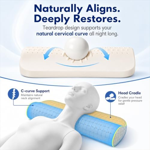 TALATEX Natural Latex Pillow for Neck Pain Relief, Ergonomic Teardrop Contour Pillow for Sleeping, Orthopedic Neck Support for Back Sleepers, Breathable & Odorless with Washable Cover (Standard) - Image 2
