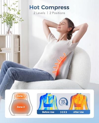 Boriwat Back Massager with Heat, 3D Kneading Massage Pillow for Back, Neck, Shoulder, Leg Pain Relief Deep Tissue, Gifts for Women Men Mom Dad(Light Gray) - Image 3
