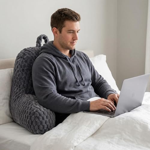 Reading Pillow for Bed, Adults Back Pillow for Sitting up, Husband Pillow for College Dorm, Back Support Cushion with arms for sit up on Couch, Sofa, and Floor,Gray - Image 6